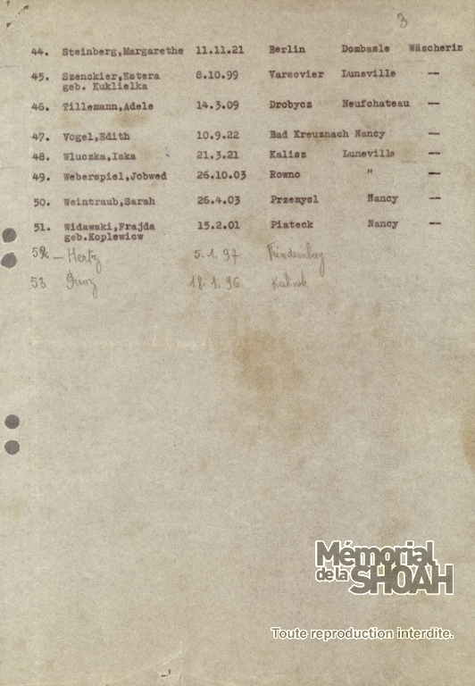 Liste convoi 11 27 juillet 1942 [CDJC, Mémorial de la Shoah, en ligne]